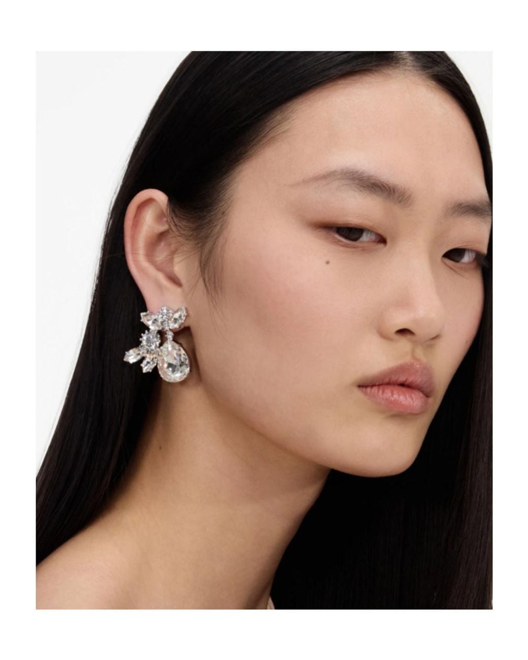 Self-Portrait White Crystal Drop Earrings