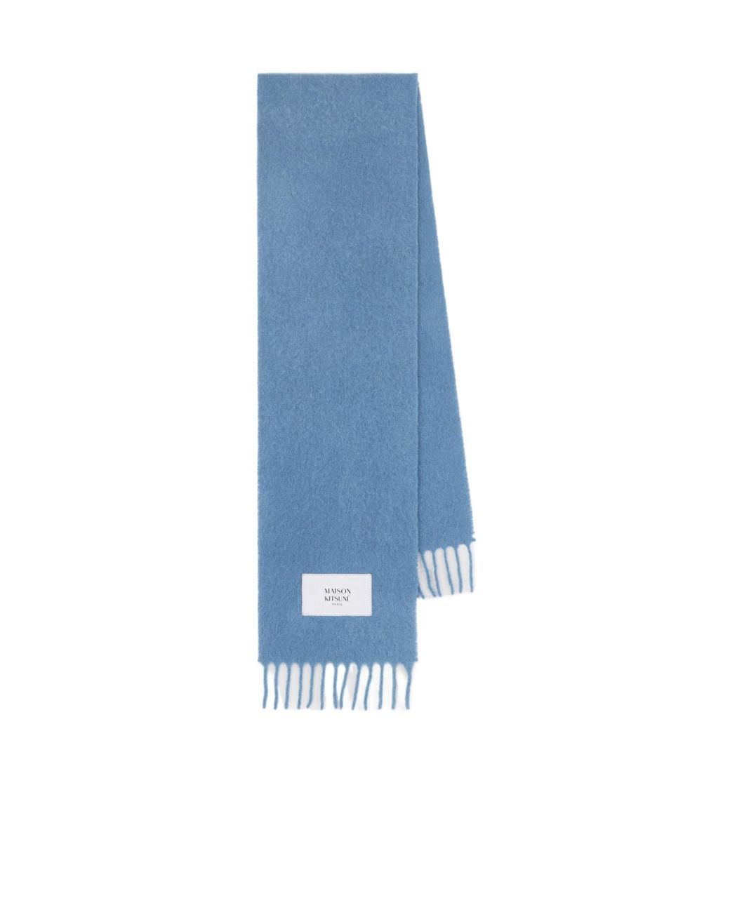 Maison Kitsuné Blue Maison Kitsuné Logo Patch Fringed Knit Scarf for men