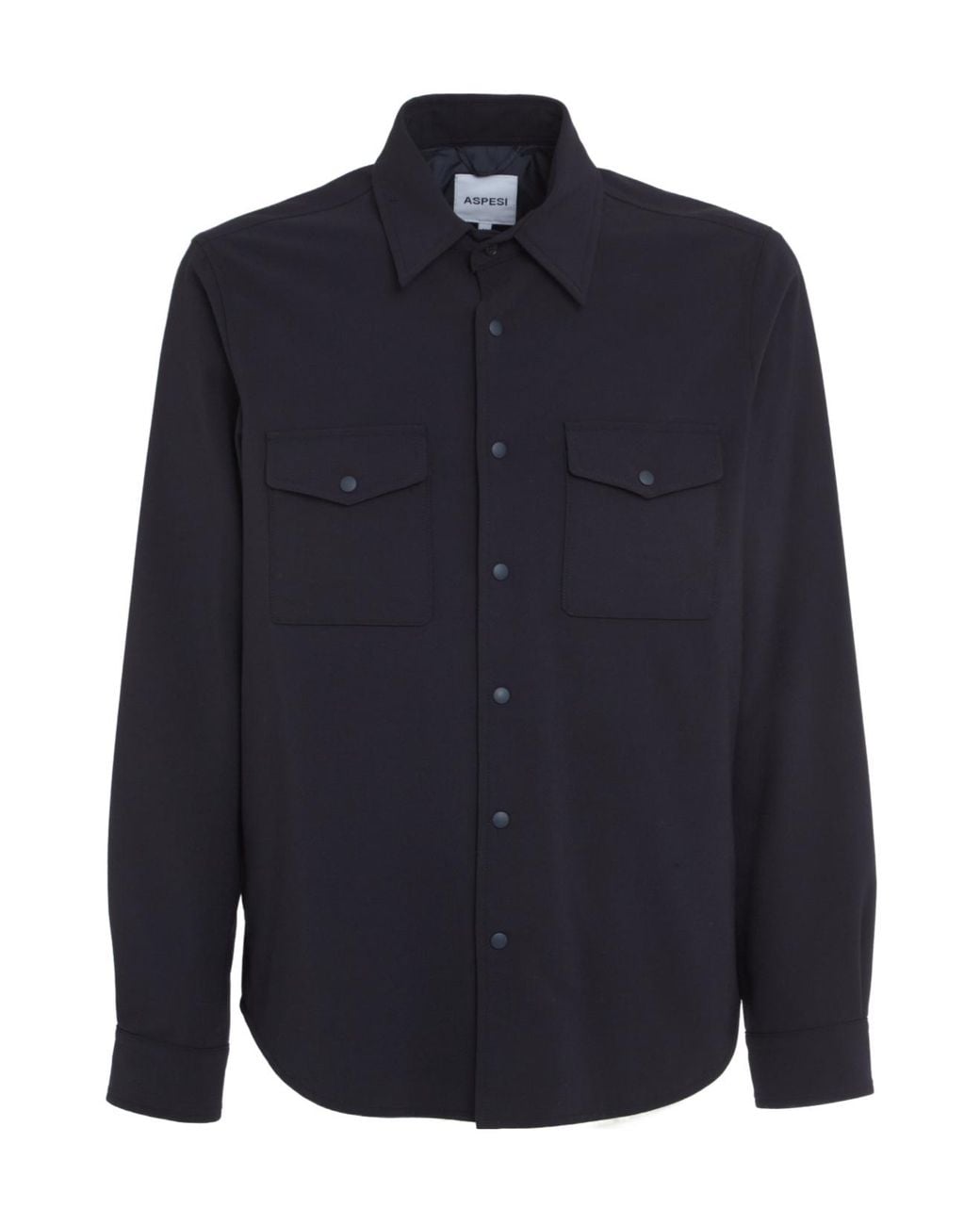 Aspesi Blue Flannel Curved Hem Shirt Jacket for men