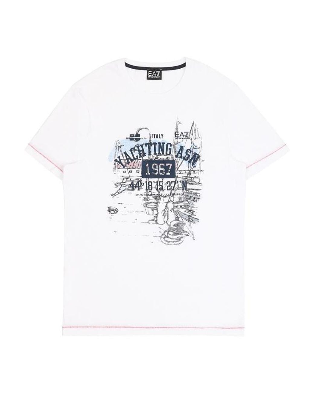 EA7 White Round Collar Logo T-Shirt for men
