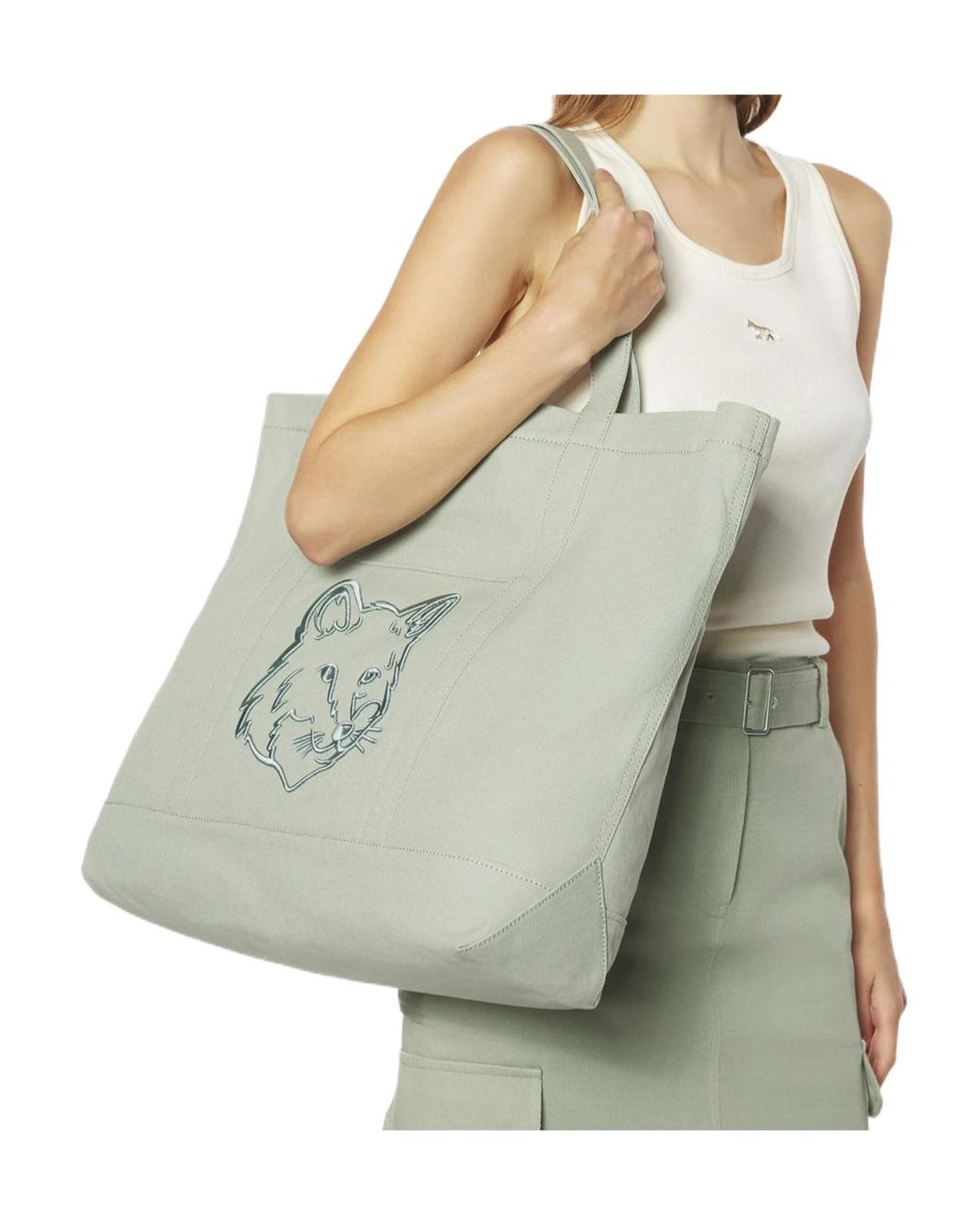 Maison Kitsuné Gray Maison Kitsuné Fox Head Xl Tote Bag for men