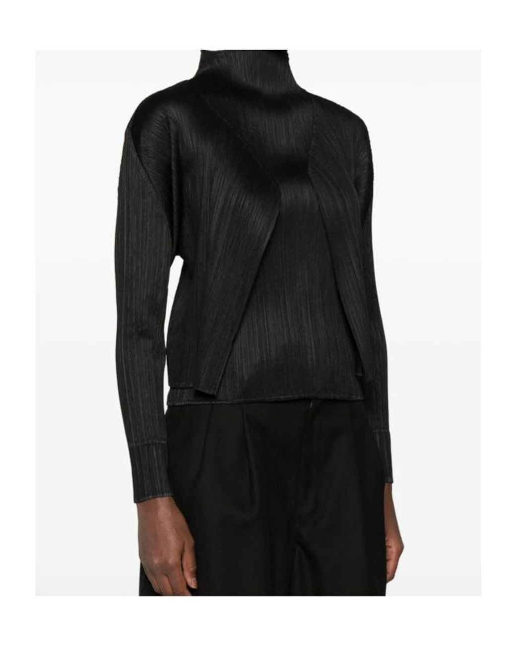 Pleats Please Issey Miyake Black Long-Sleeve Open-Front Knit Cardigan