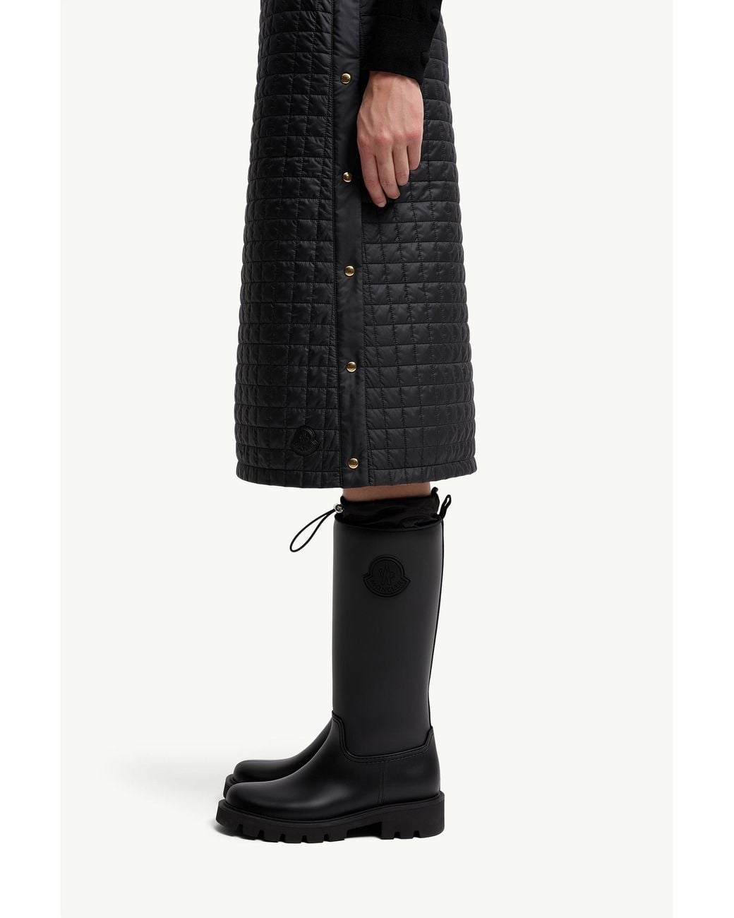 Moncler Gray Square-Quilted Padded Midi Skirt