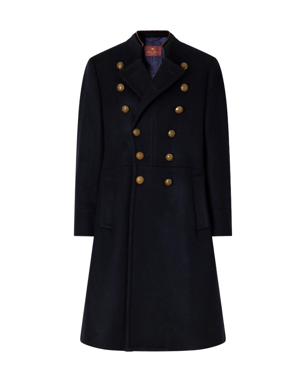 Etro Blue Double-Breasted Felted Wool-Blend Coat