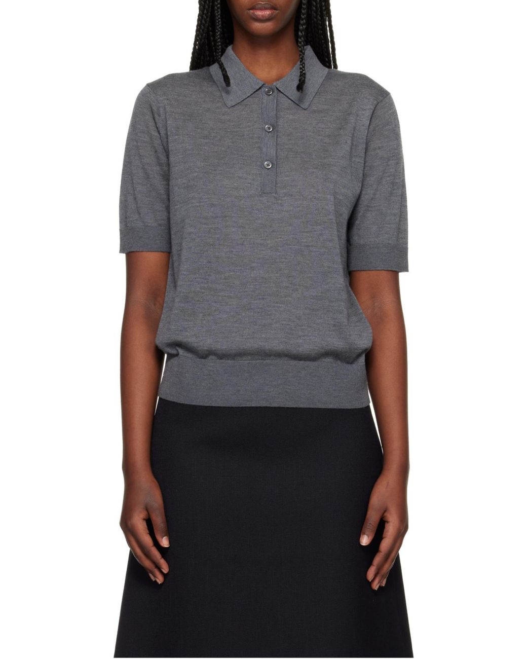 Loulou de Saison Gray Short-Sleeved Knit Polo Shirt