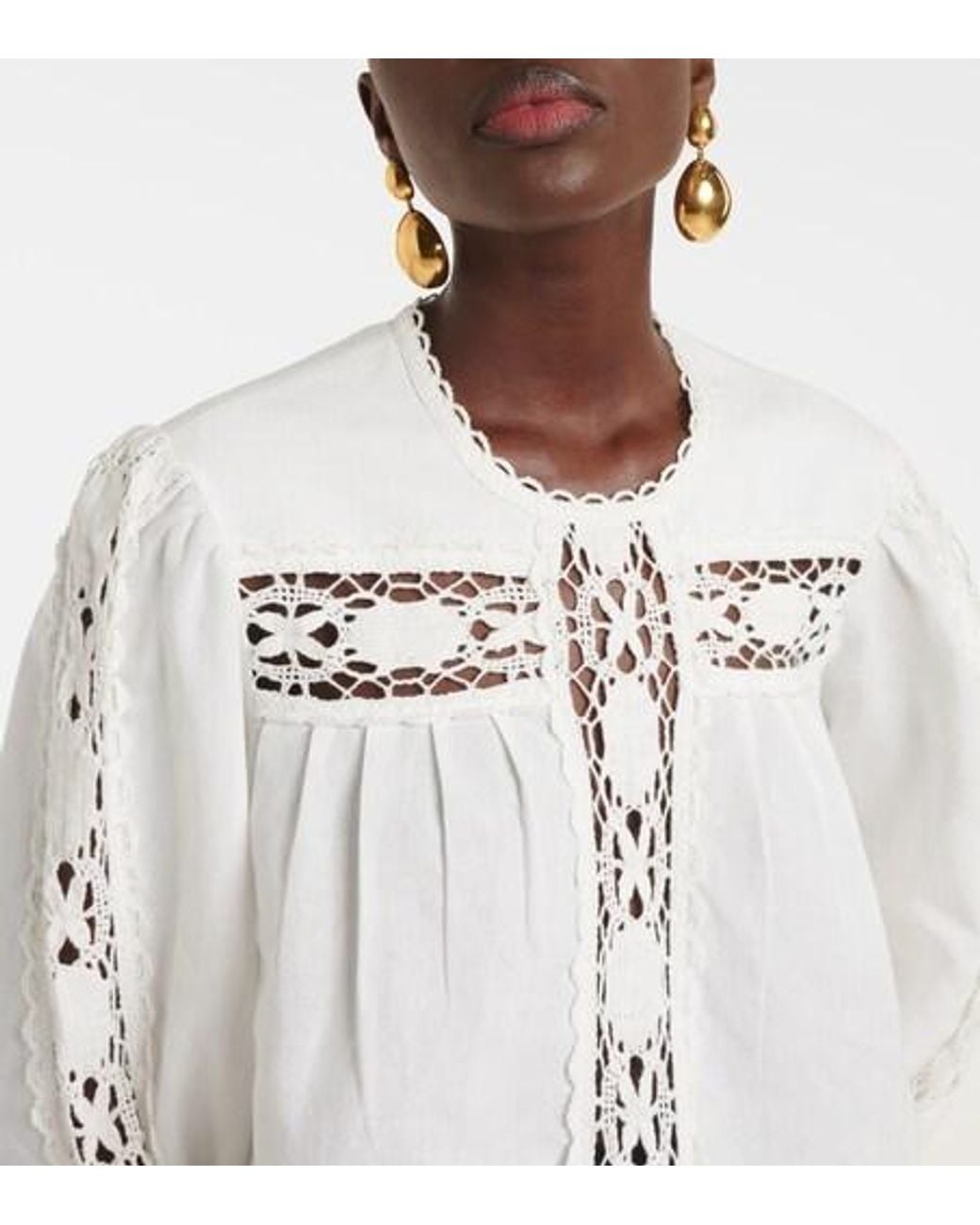 Isabel Marant White Embroidered Linen And Cotton Top