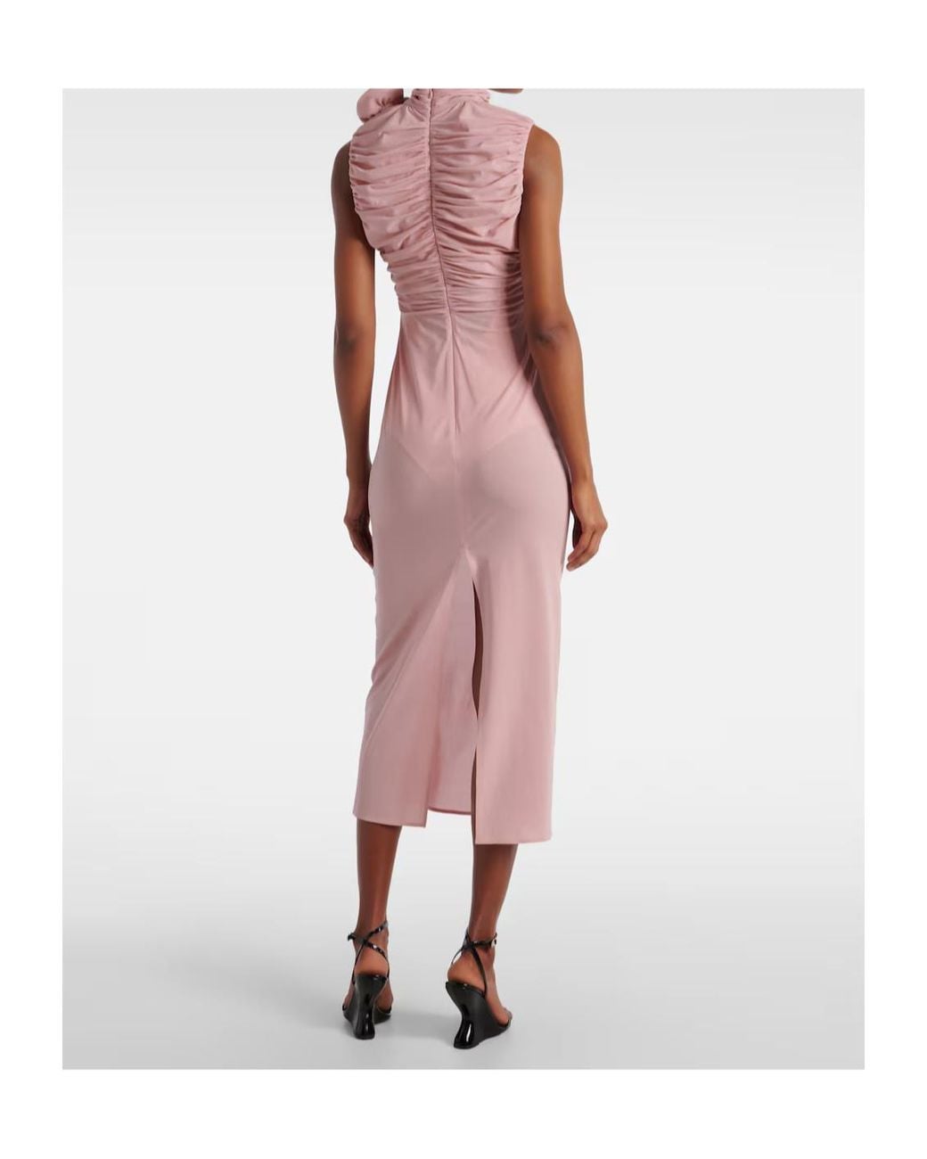Magda Butrym Pink Ruched Silk-Blend Midi Dress