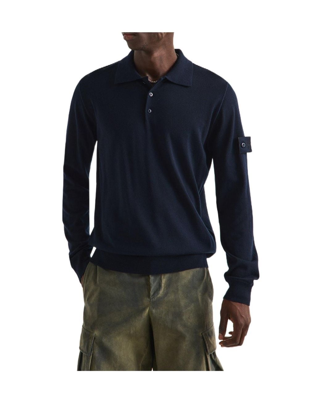 Stone Island Blue Long-Sleeve Polo Sweater for men