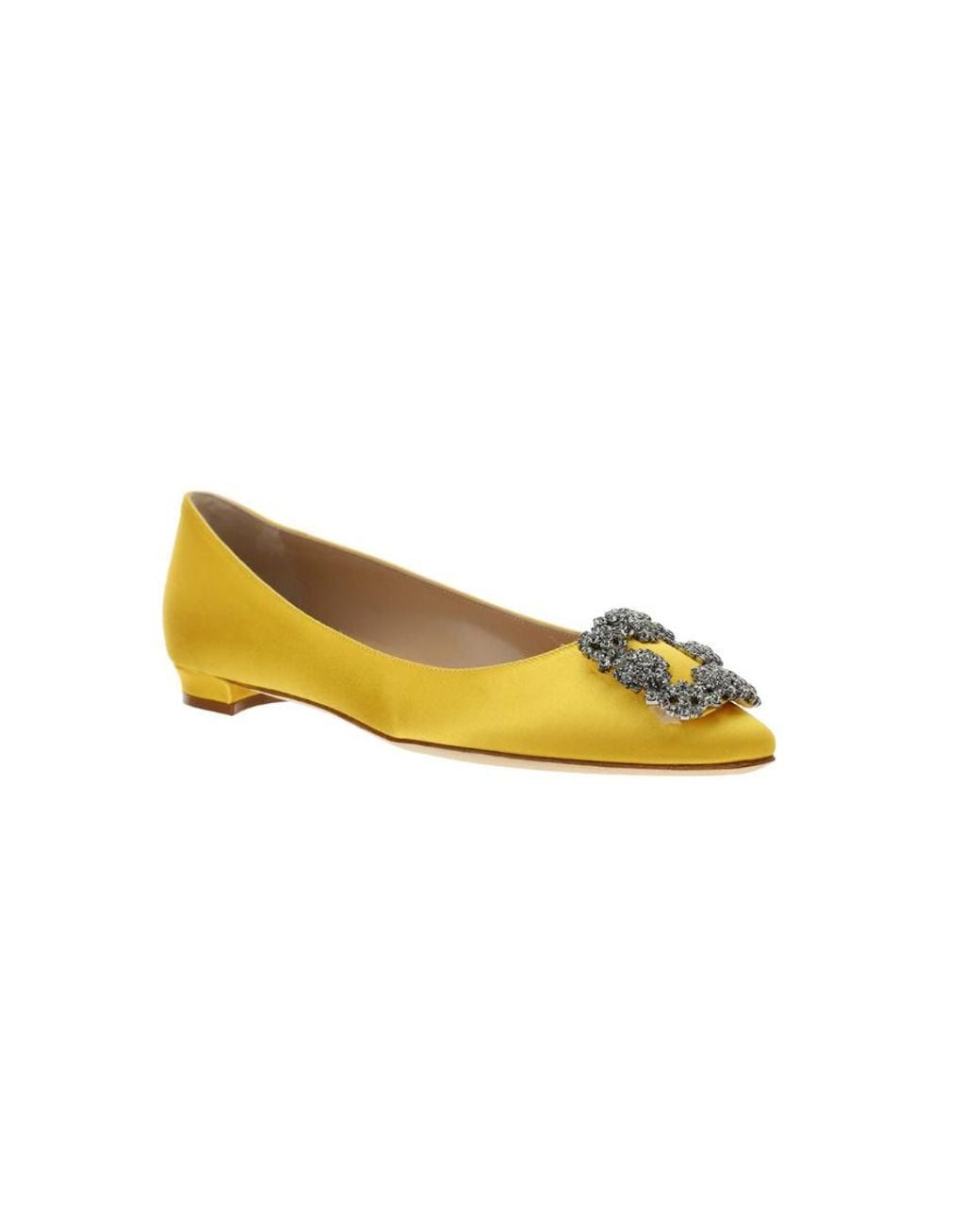 Manolo Blahnik Yellow Hangisi Embellished Satin Flats