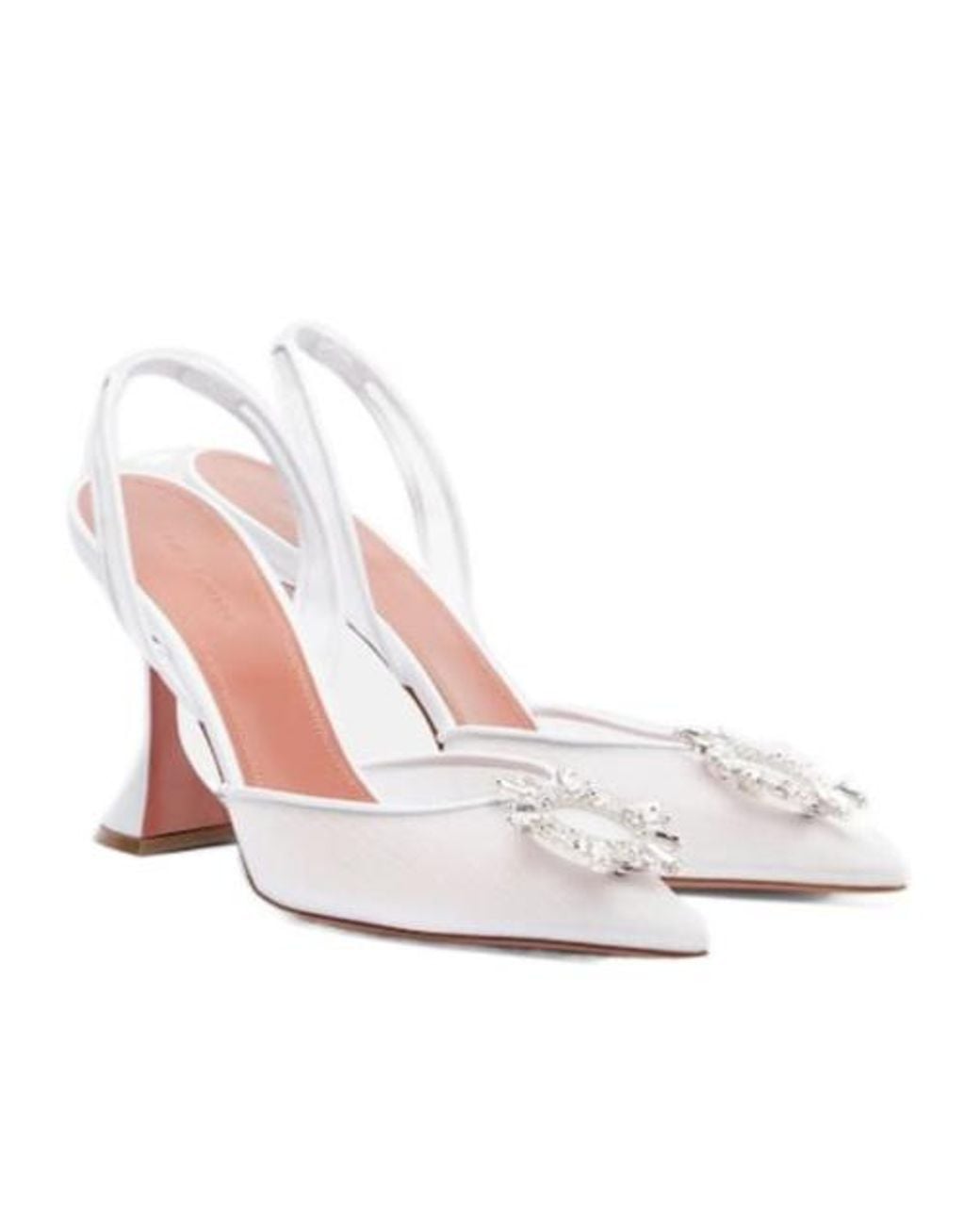 AMINA MUADDI White High Heels With Crystal Embellishments