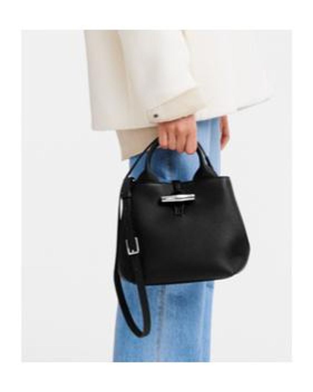 Longchamp Black Le Roseau S Top Handle Bag