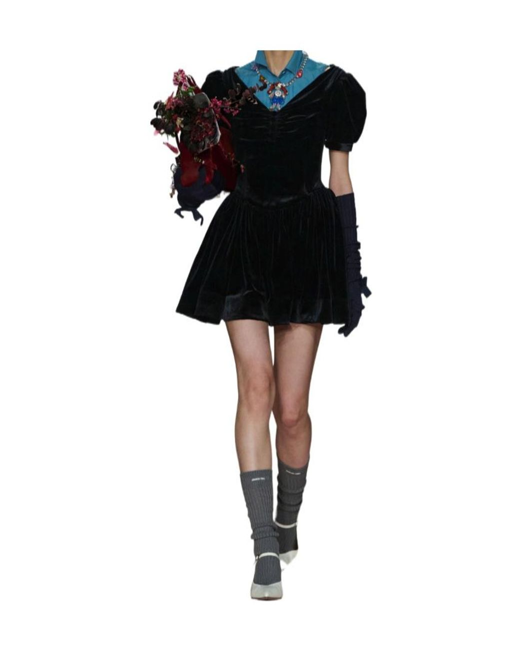 ShuShu/Tong Black Gathered Velvet Mini Dress