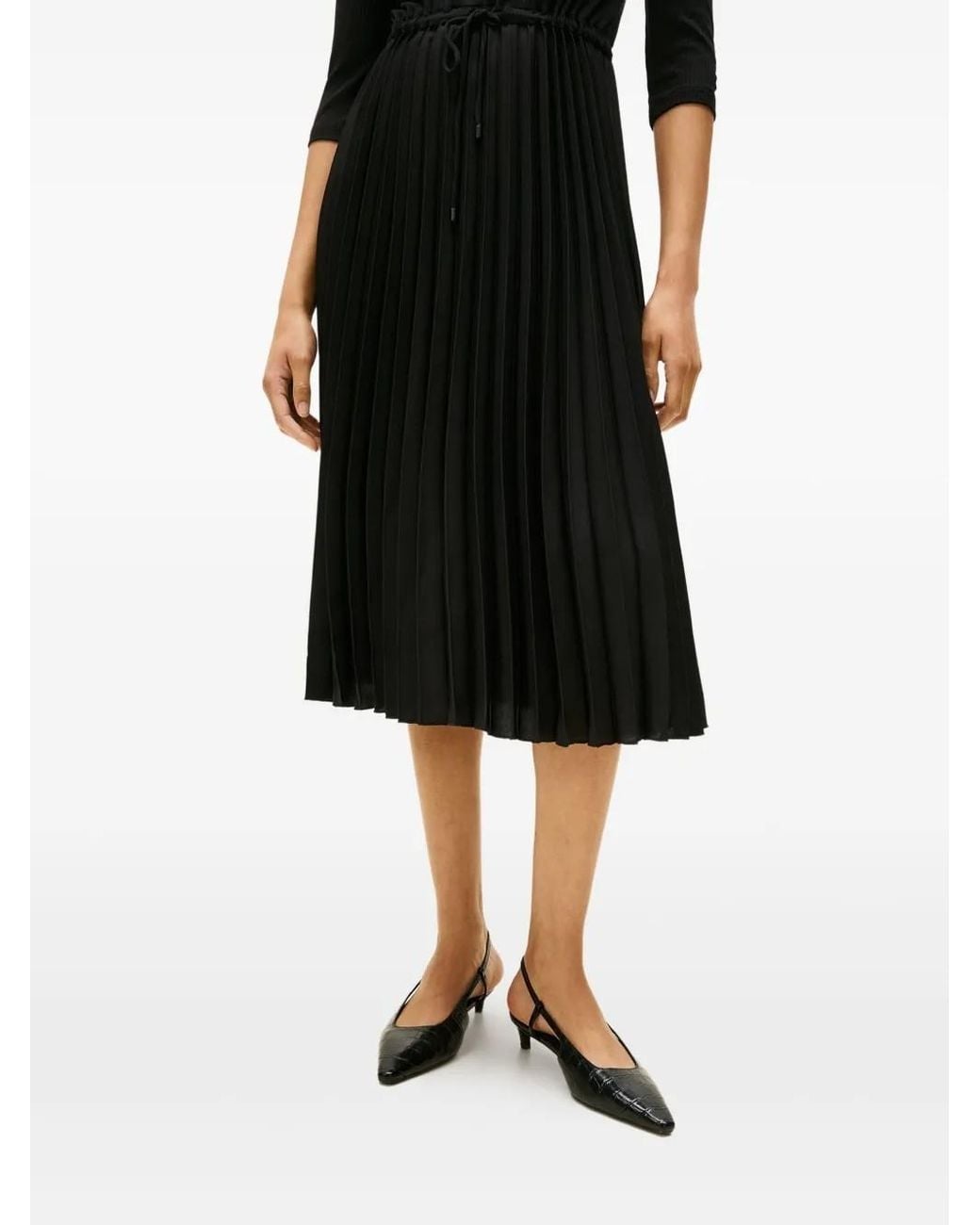 Tommy Hilfiger Black Ribbed Pleated Midi Dress