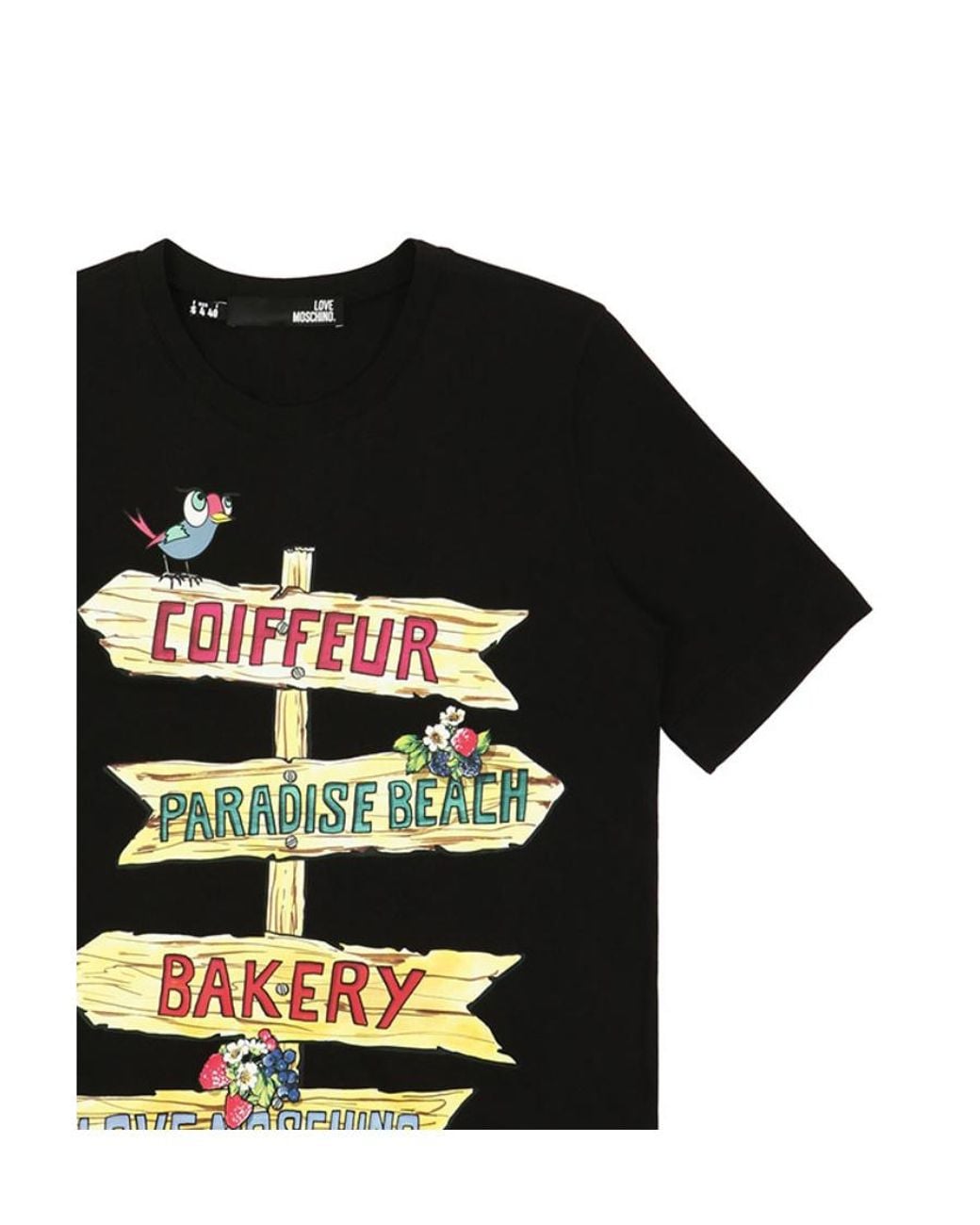 Moschino Black Round Collar Printed T-Shirt