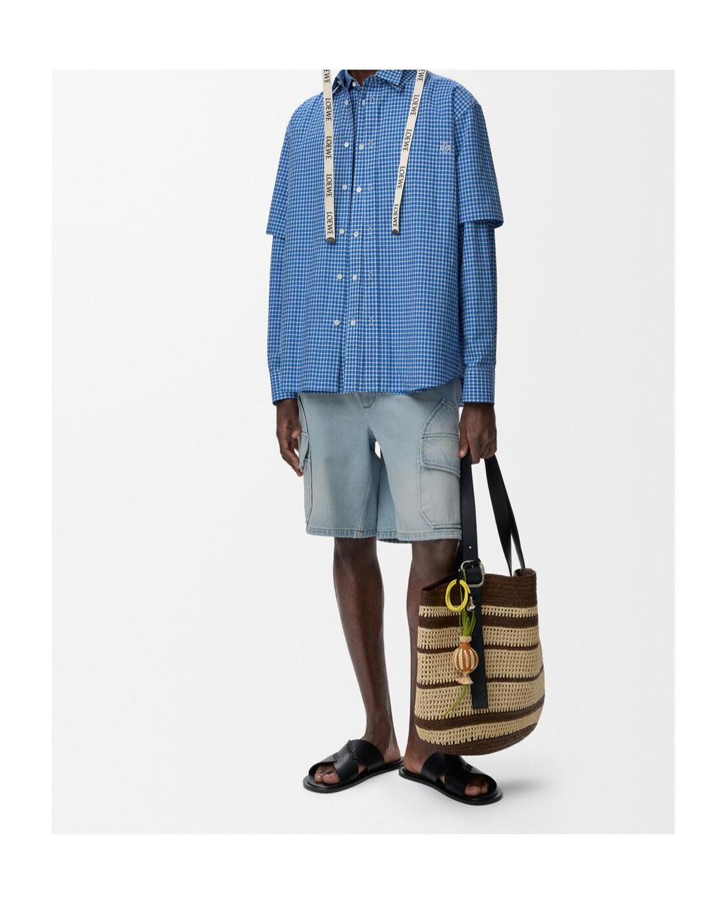 Loewe Blue Gingham-Check Short-Sleeve Shirt for men