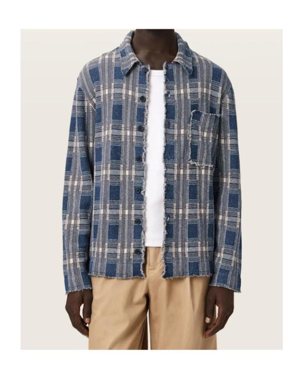AllSaints Blue Solmar Check-Pattern Knitted Cardigan for men
