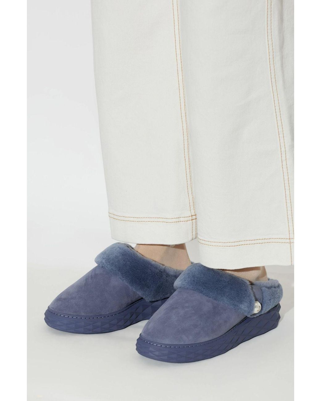 Jimmy Choo Blue Diamond Maxi Shearling Mules