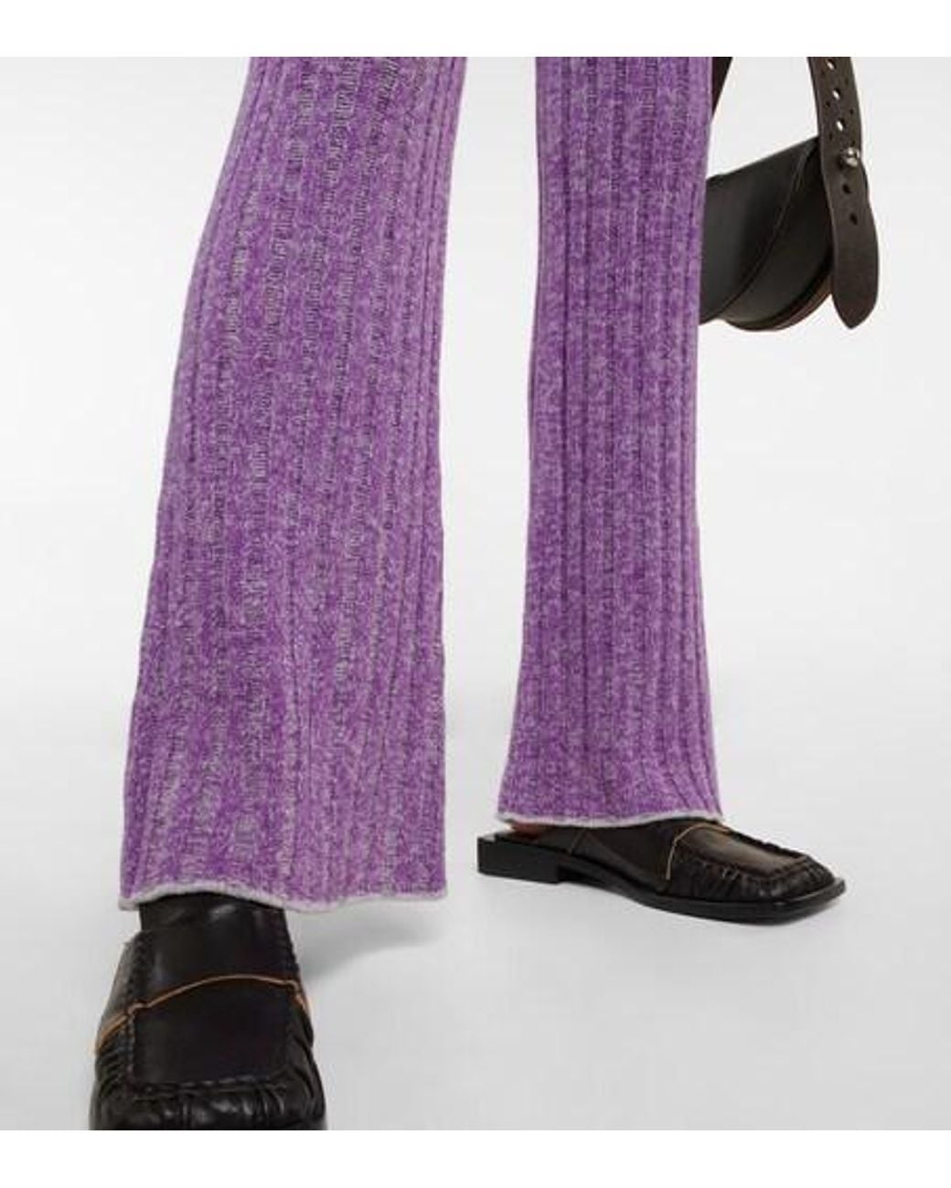 Acne Purple Ribbed-Knit Flared Wool-Blend Pants
