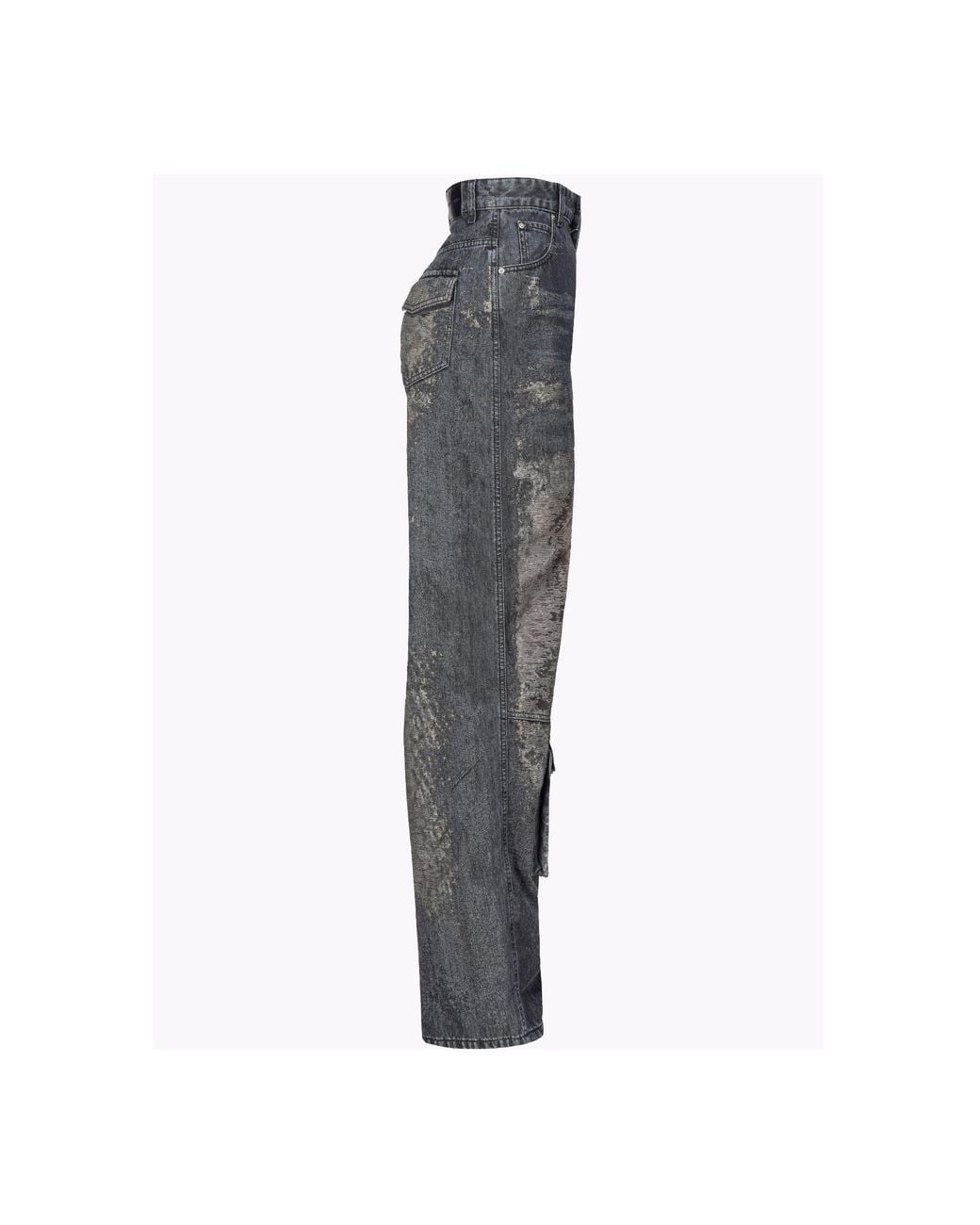 Pinko Gray High-Waist Wide-Leg Cargo Jeans
