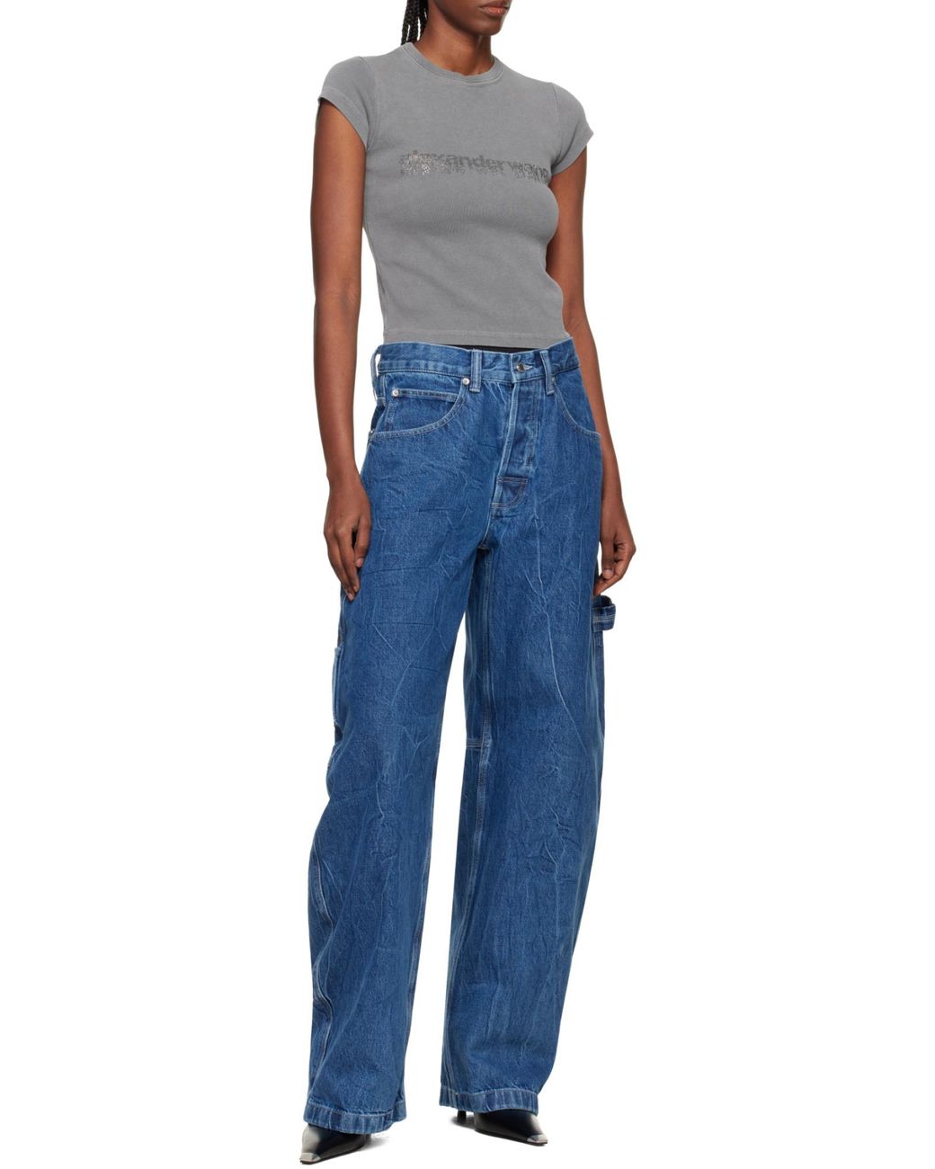 Alexander Wang Gray Logo-Embellished Crewneck T-Shirt