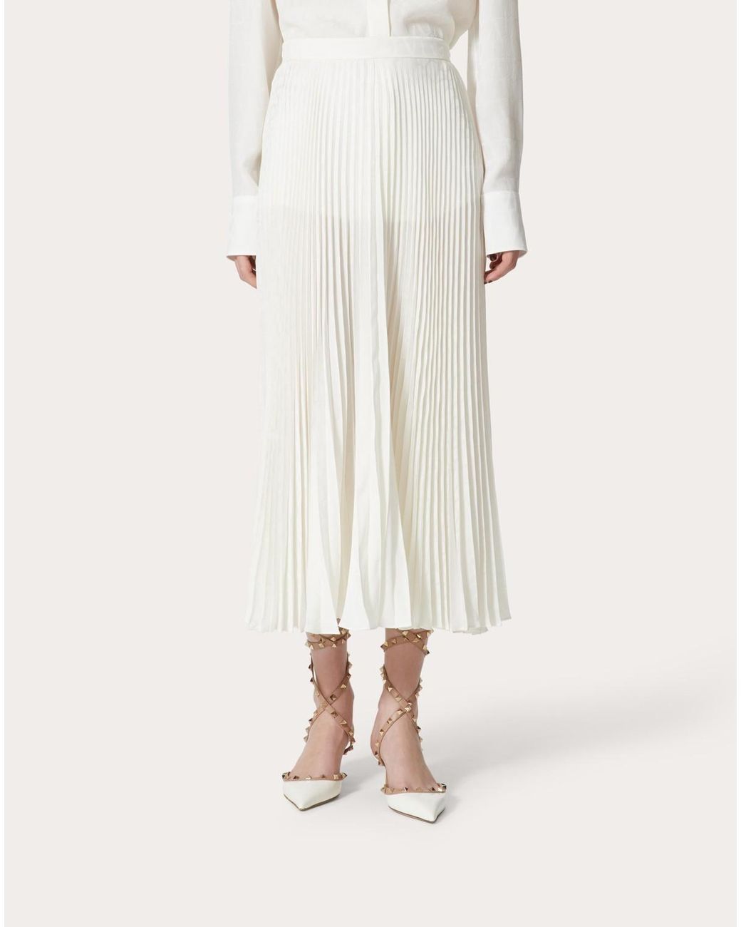 Valentino White Jacquard Iconographe Pleated Skirt