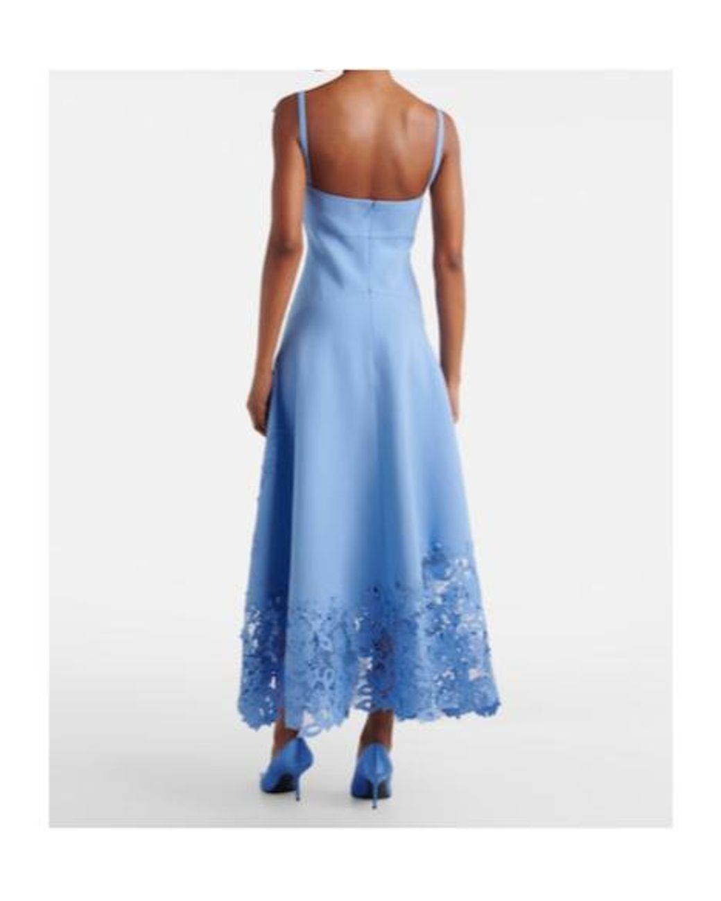 Oscar de la Renta Blue Porcelain Wool-Blend Guipure Midi Dress