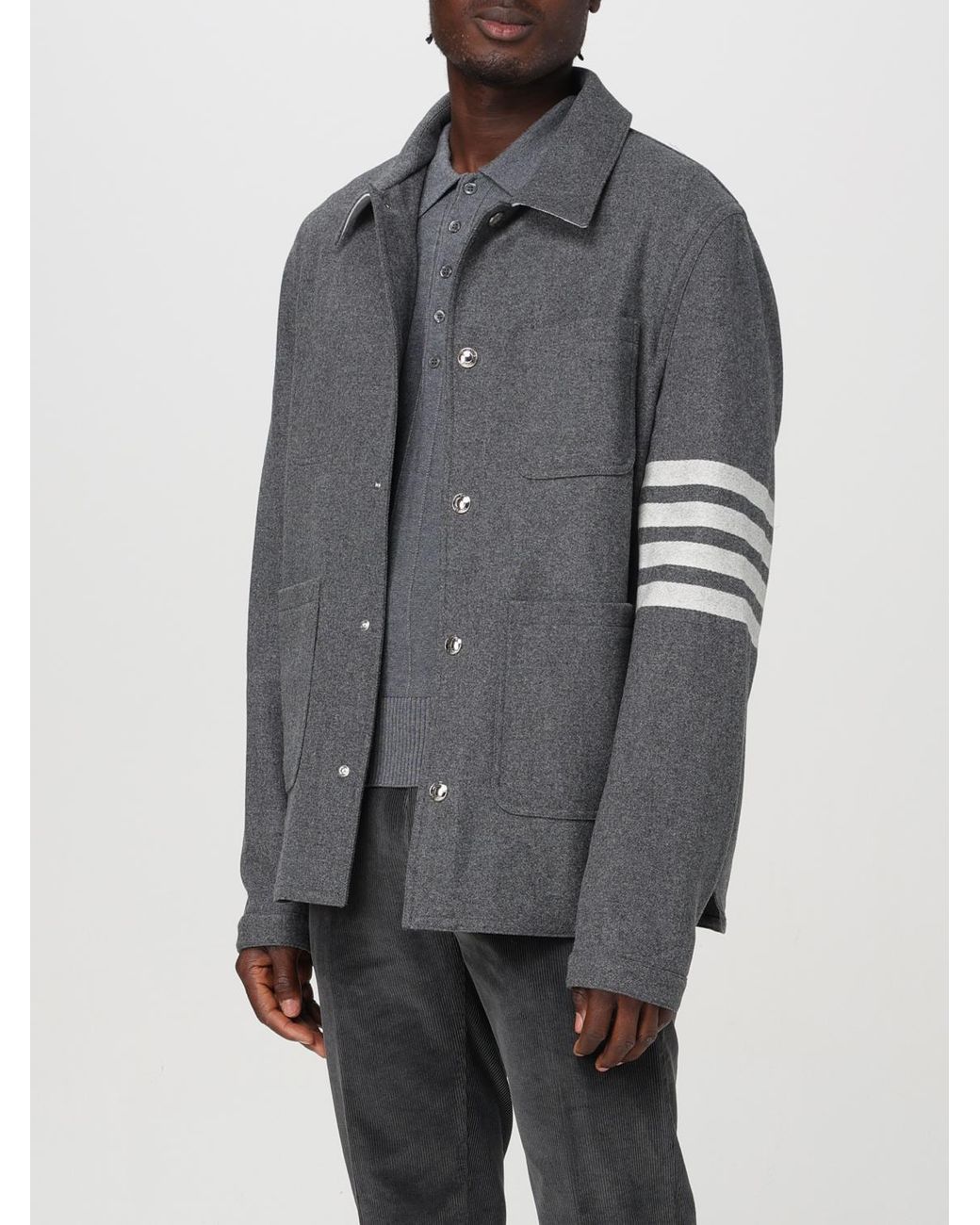 Thom Browne Gray Stripe Detailed Buttoned Jacket for men
