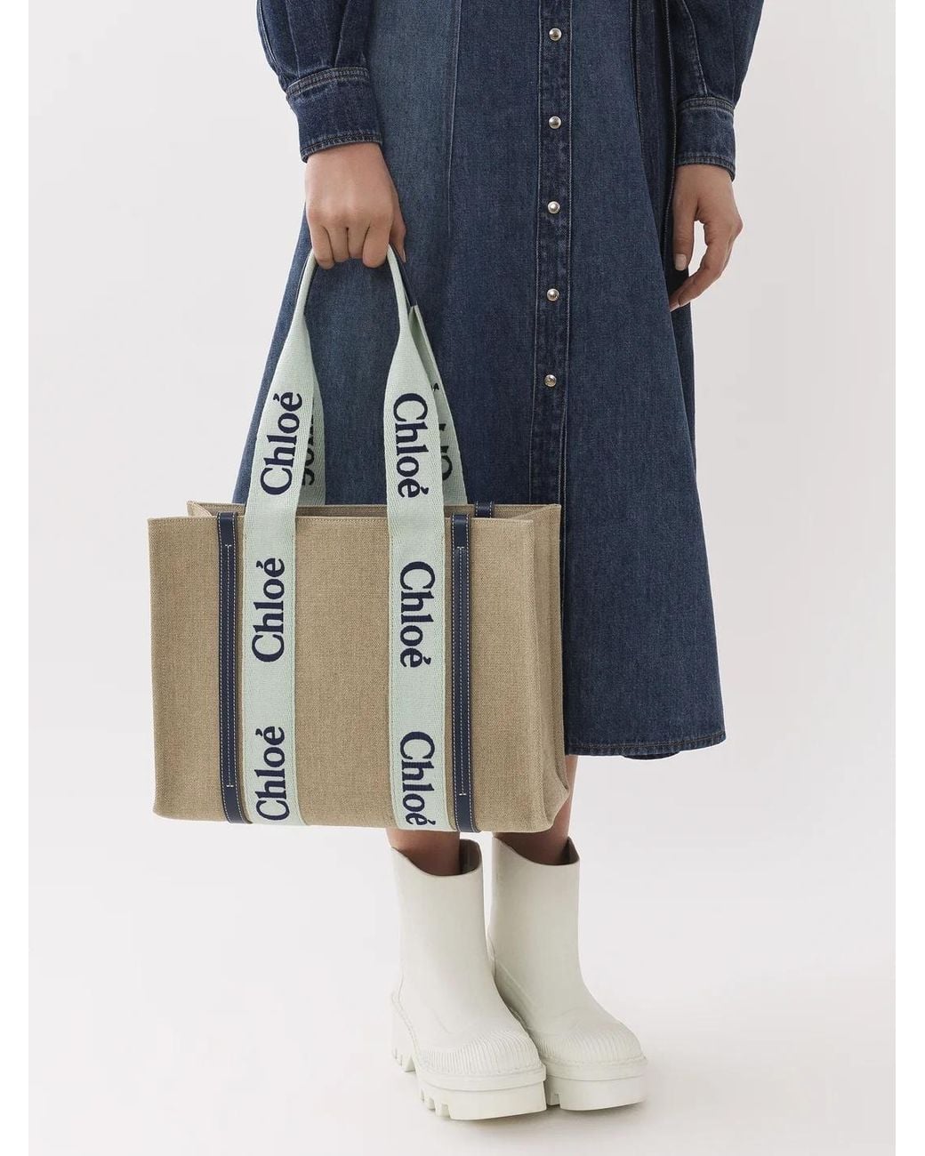 Chloé White Medium Woody Tote Bag