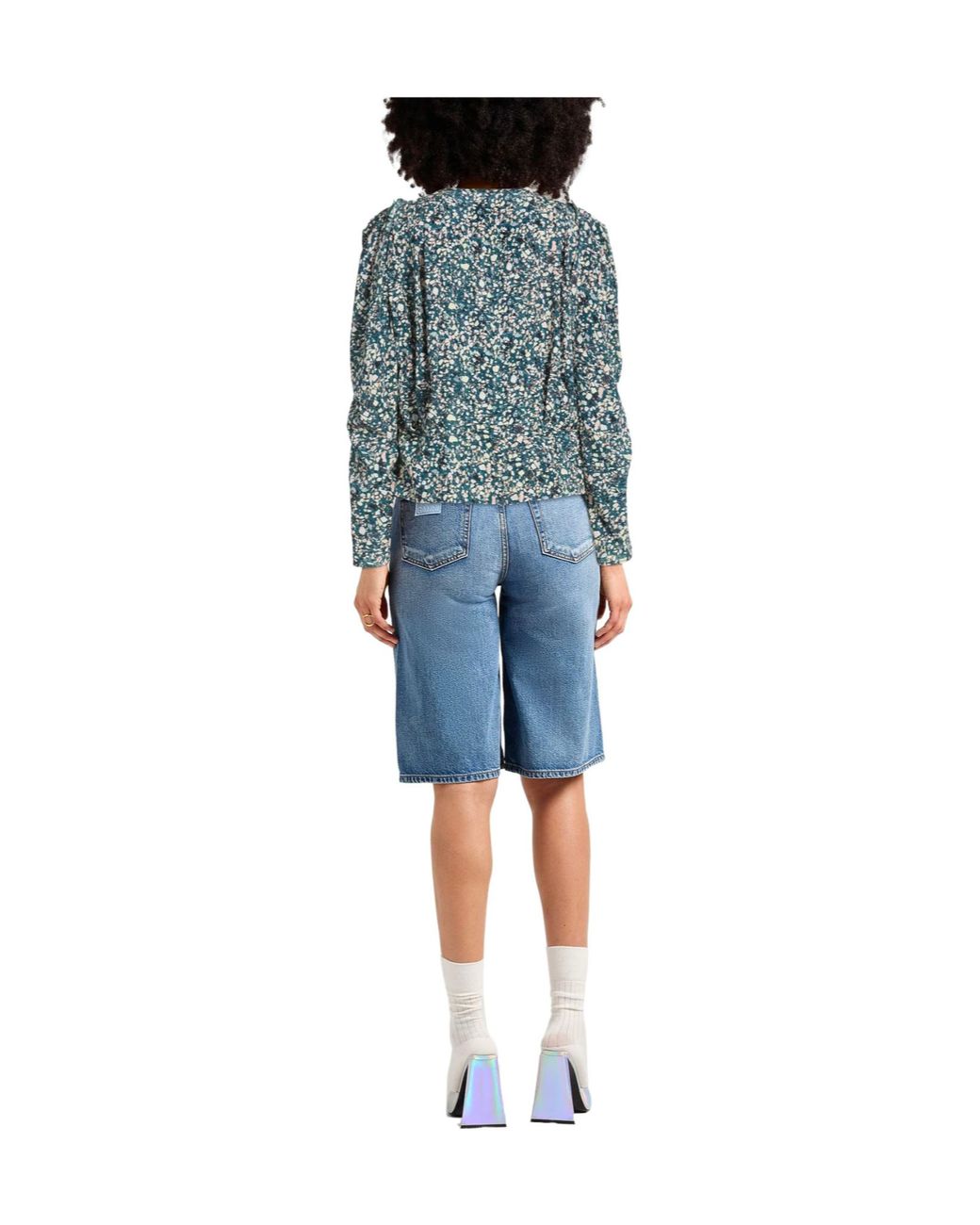 Isabel Marant Blue Multi-Color Crew Neck Stretch Blouse