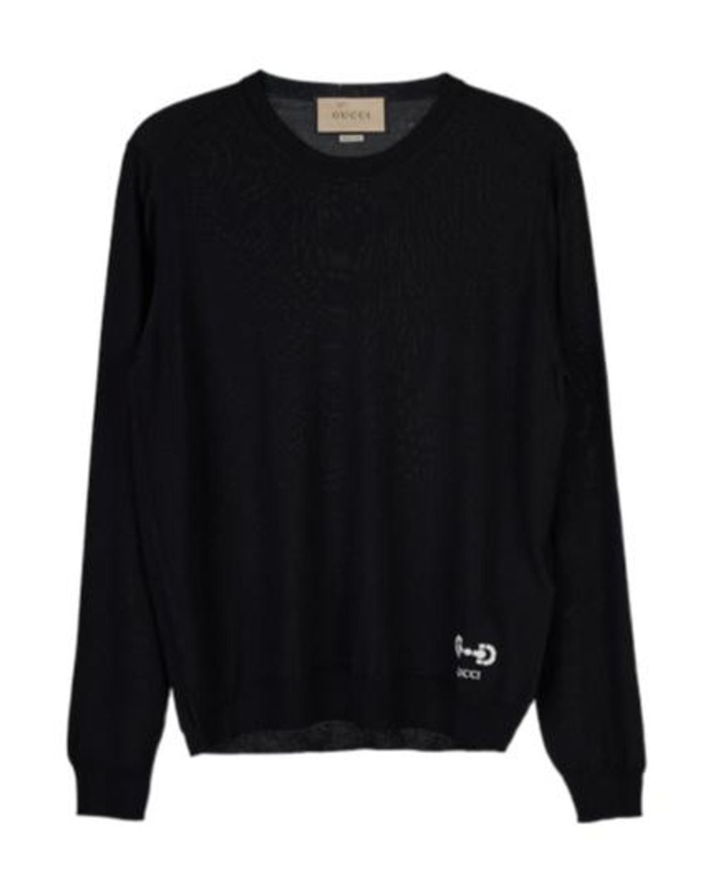 Gucci Black Embroidered-Logo Crew-Neck Jumper