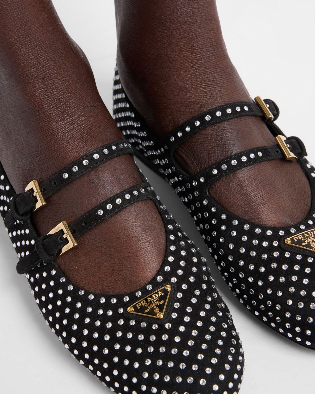 Prada Black Embellished Buckle Fastened Ballerina Shoes