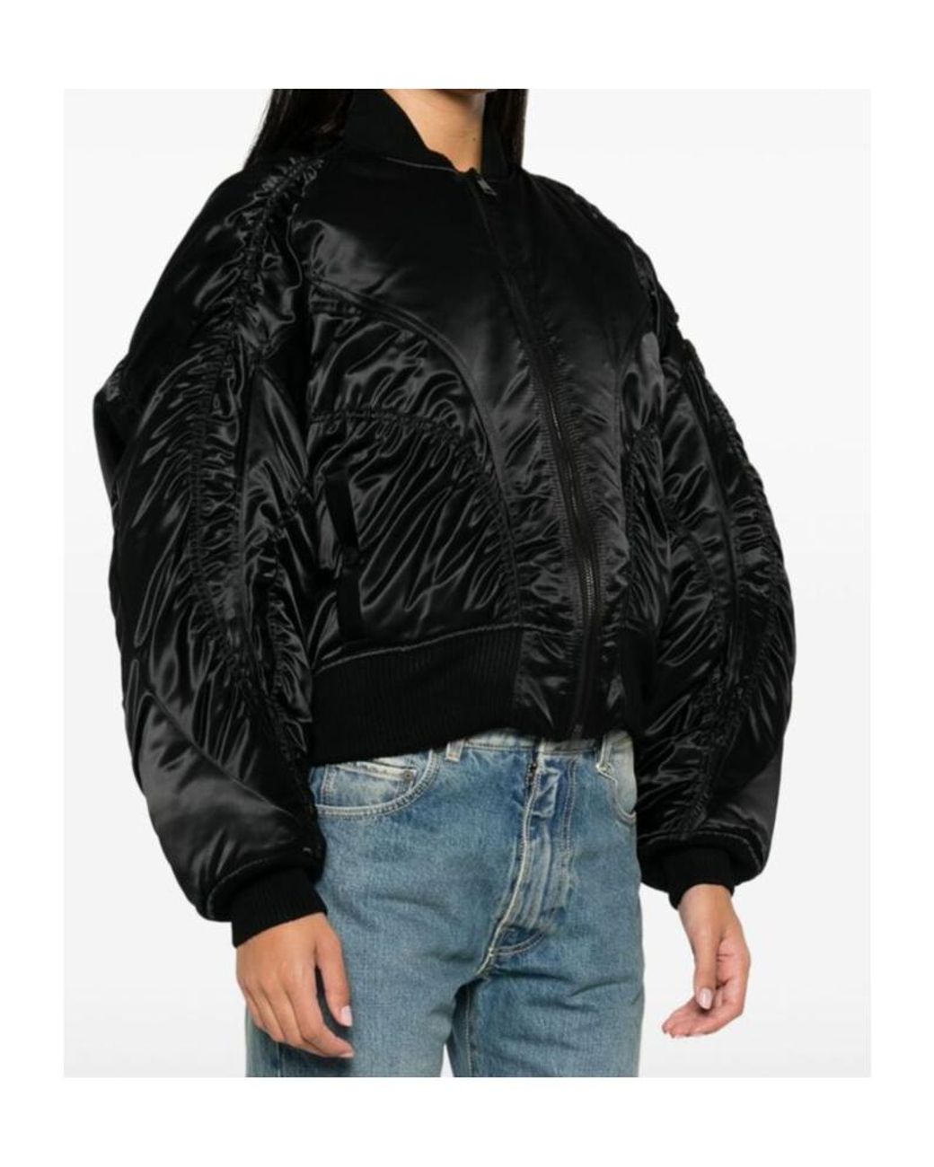 Mugler Black Satin Bomber Jacket