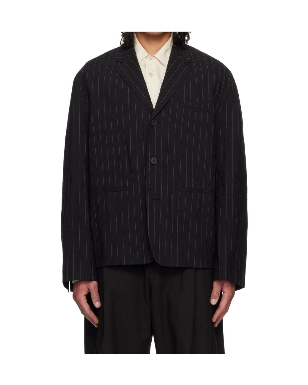 Studio Nicholson Black Plain-Woven Cotton- And Linen-Blend Blazer for men