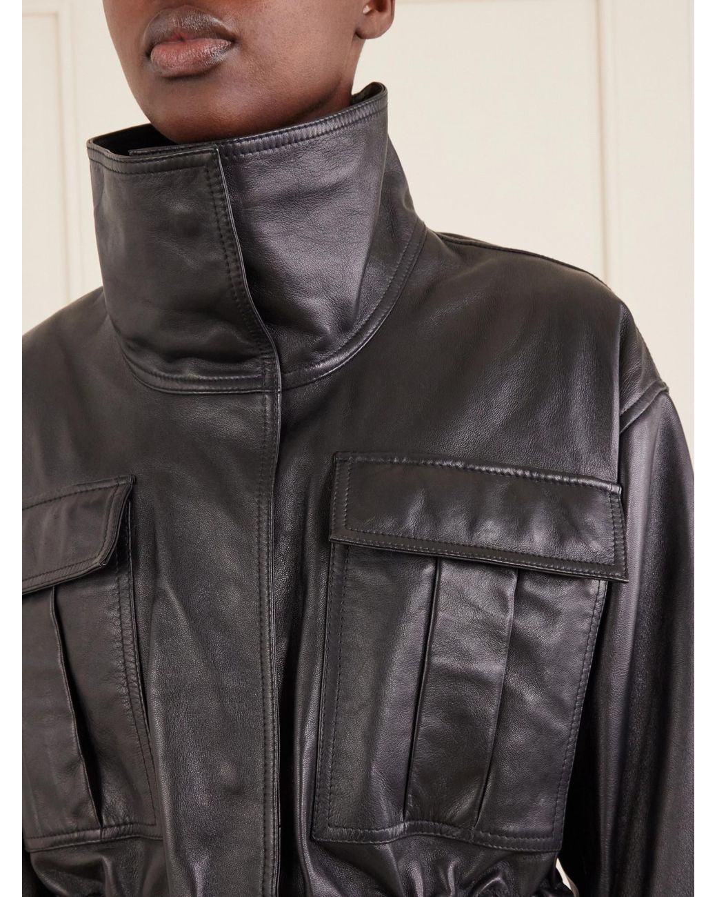 Rohe Black Gathered Leather Jacket