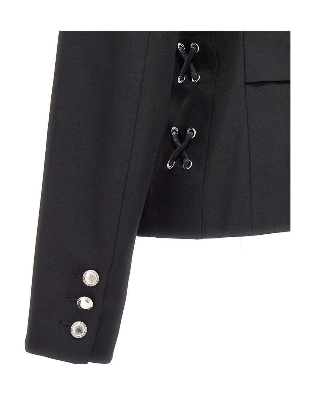 Alessandra Rich Black Single Breast Lace-Up Blazer Jacket