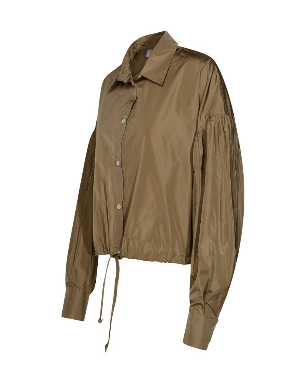 MSGM Green Drawstring-Hem Puff-Sleeved Shirt