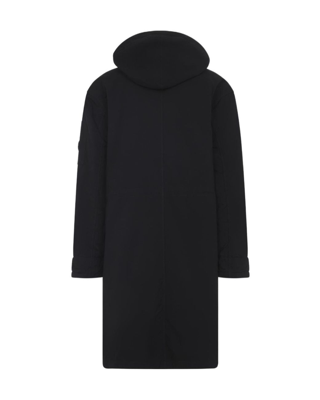 C P Company Black Hooded Long Coat for men