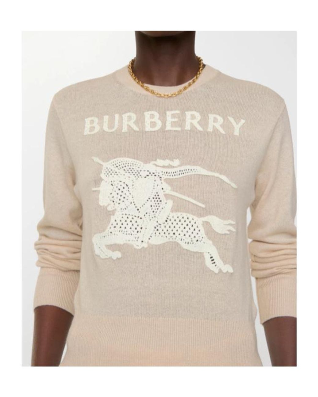 Burberry White Ekd Crochet-Detail Knitted Sweater