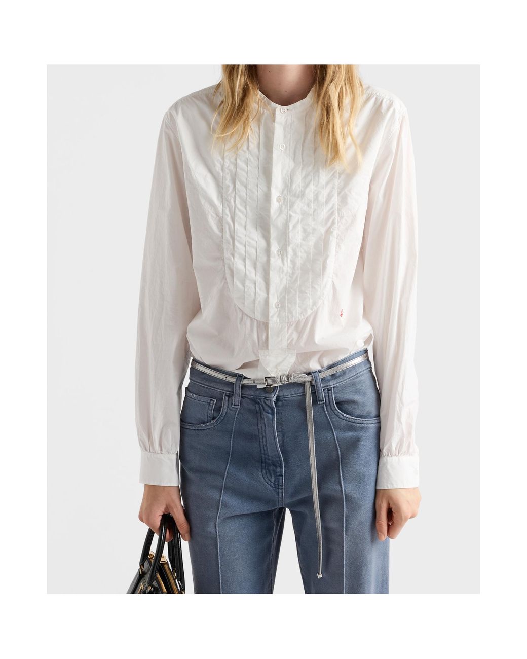 Prada White Embroidered Long-Sleeved Shirt