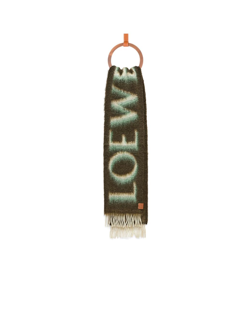 Loewe Green Logo Intarsia Fringed Scarf for men