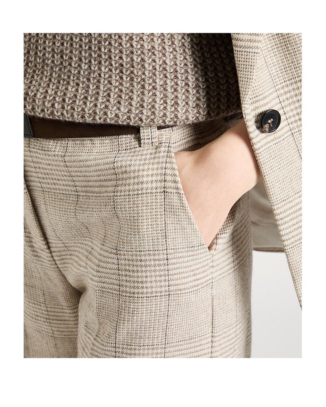 MAX&Co. Natural Loose-Fit Plaid Trousers
