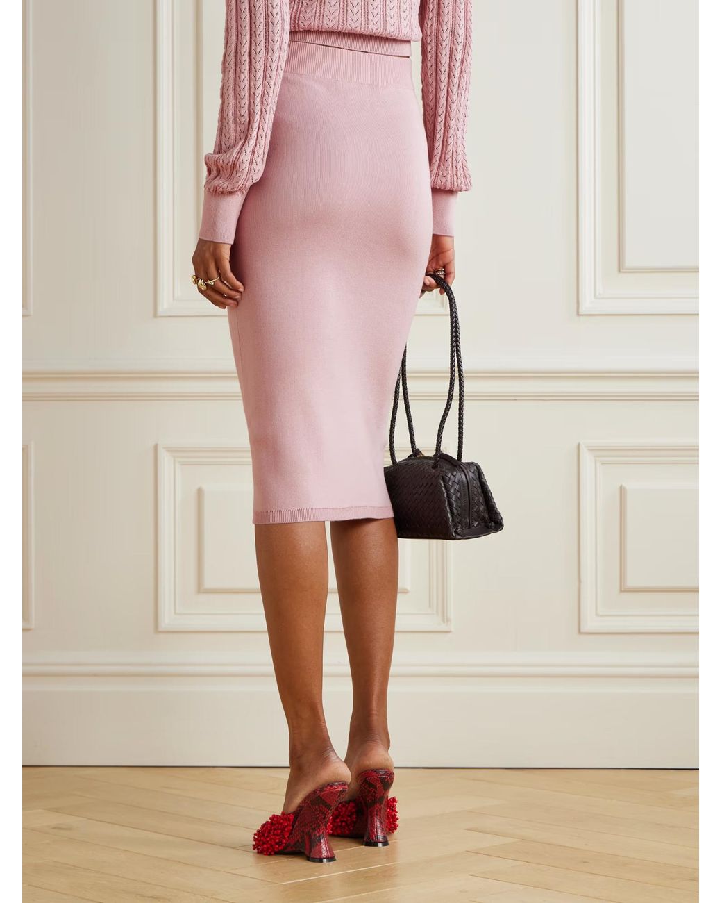 Alessandra Rich Pink High-Waisted Midi Skirt