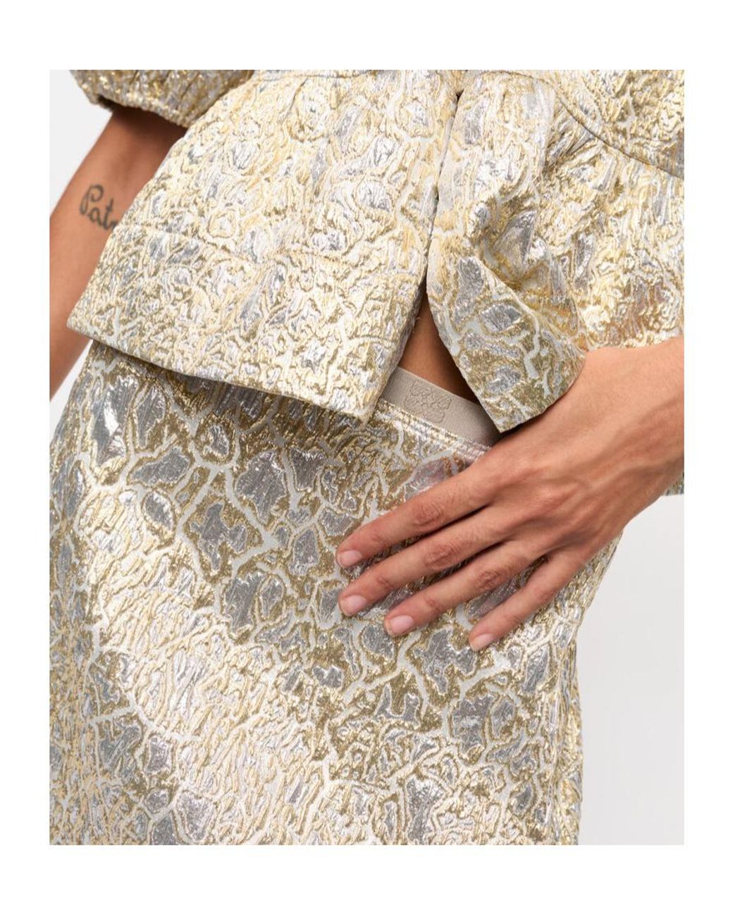 Ganni Natural Metallic Effect Mini Skirt