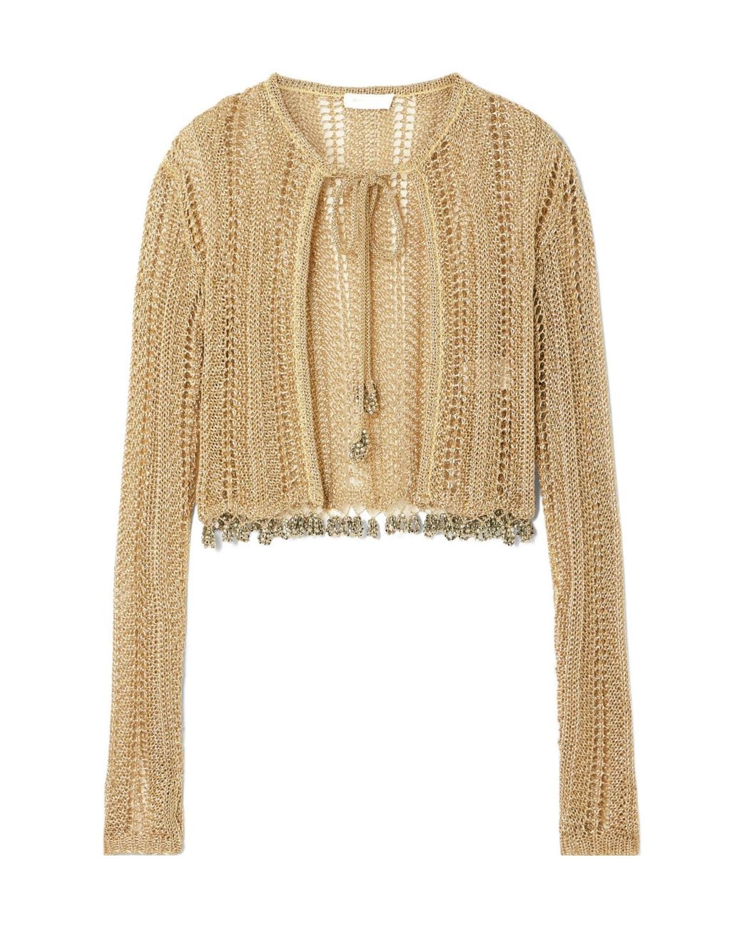 Rabanne Natural Crochet-Knit Cardigan