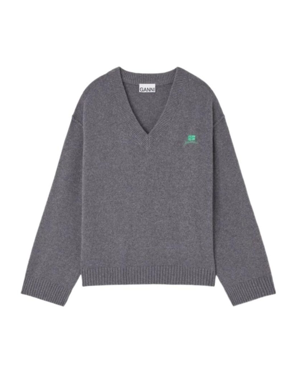 Ganni Gray V-Neck Jumper