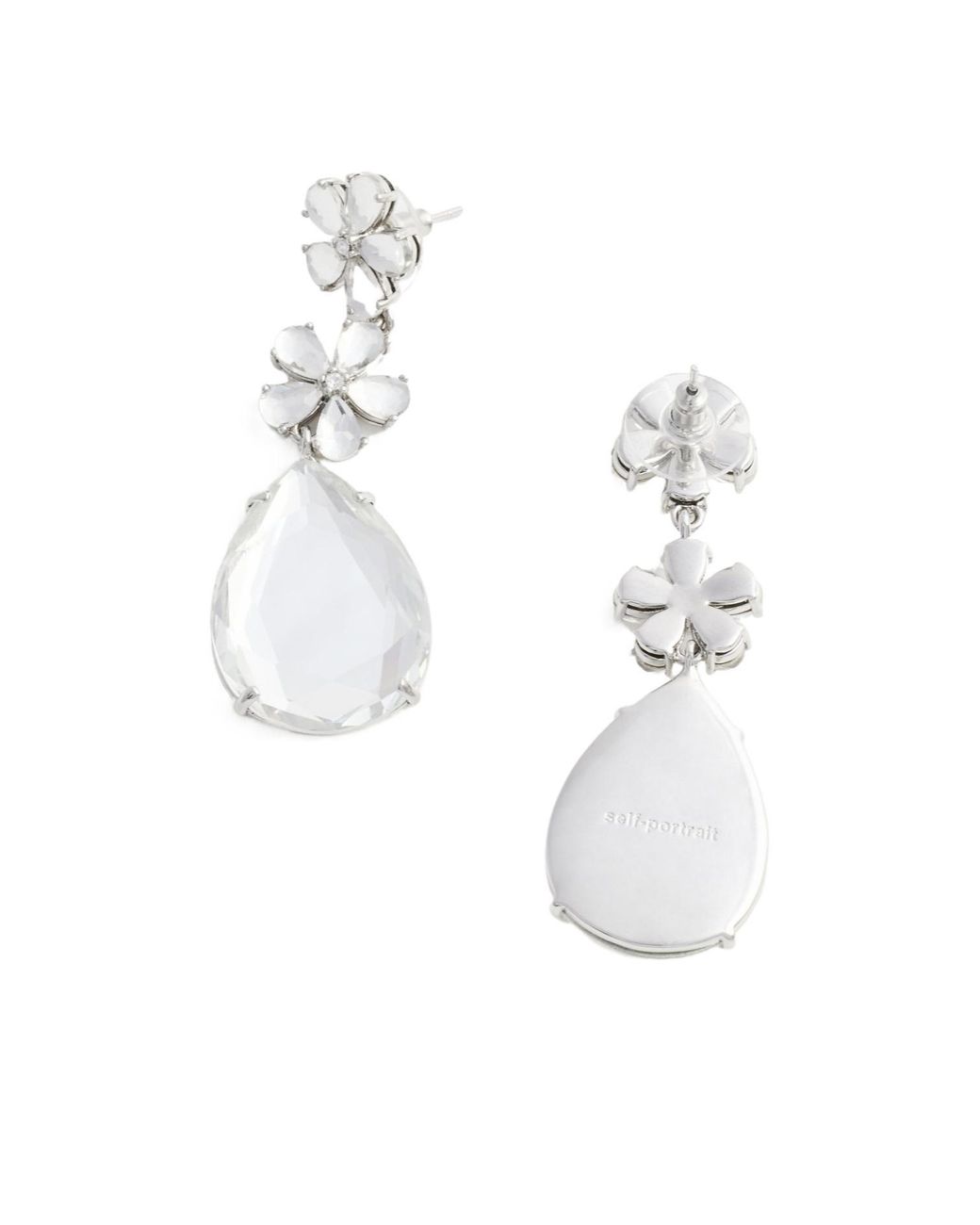 Self-Portrait White Crystal Flower Tiered Earrings