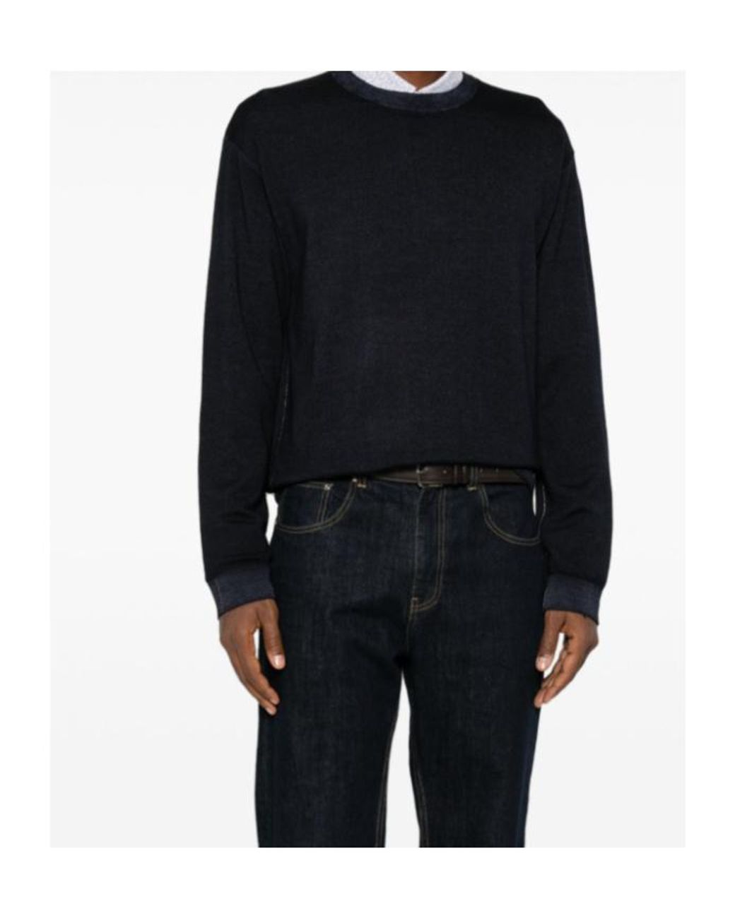 Emporio Armani Black Crew-Neck Virgin-Wool Sweater for men