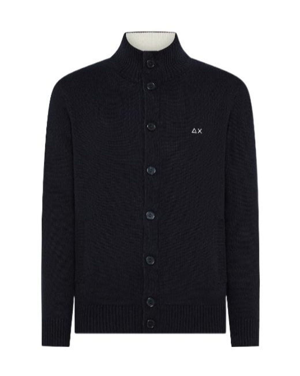 Sun 68 Blue High-Neck Buttoned Cardigan for men