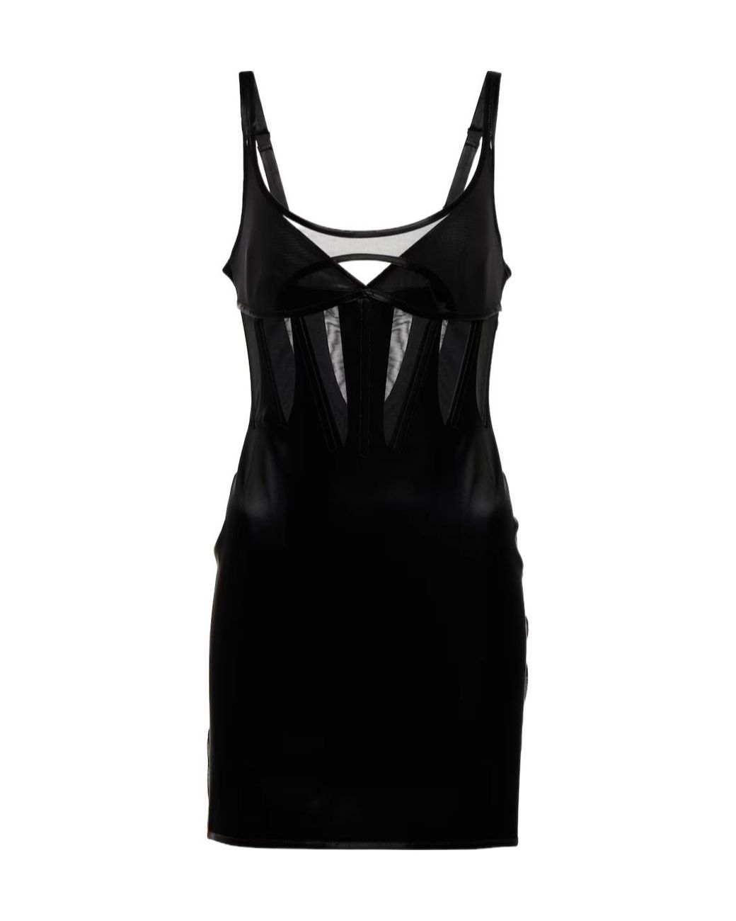 Mugler Black Mesh-Paneled Bustier Minidress