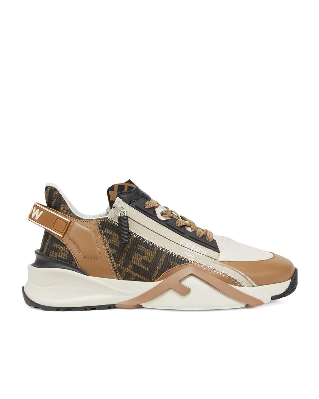 Fendi Brown Flow Ff Jacquard Lace-Up Sneakers for men